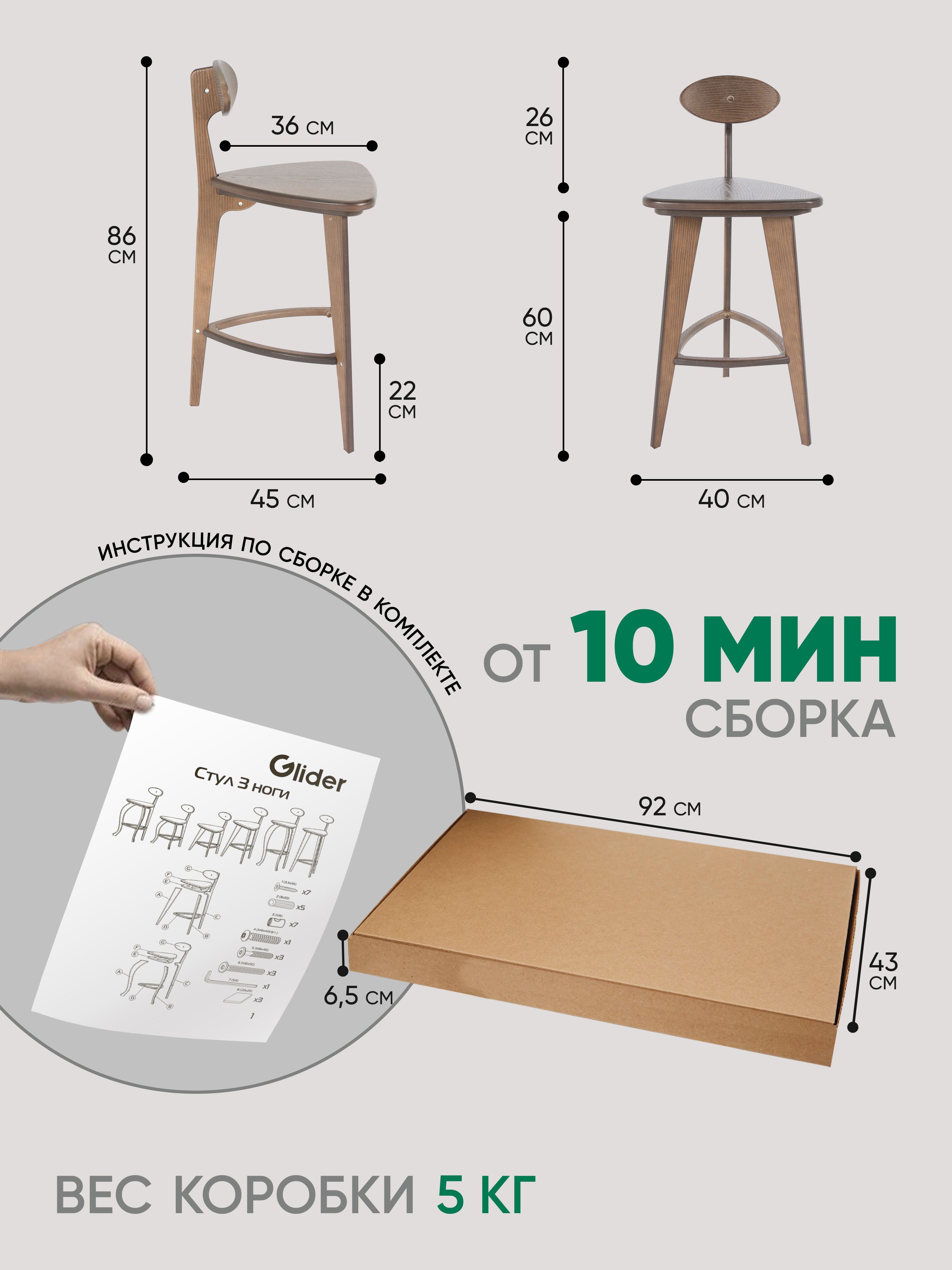 Стул полубарный 3 ноги (орех антик)