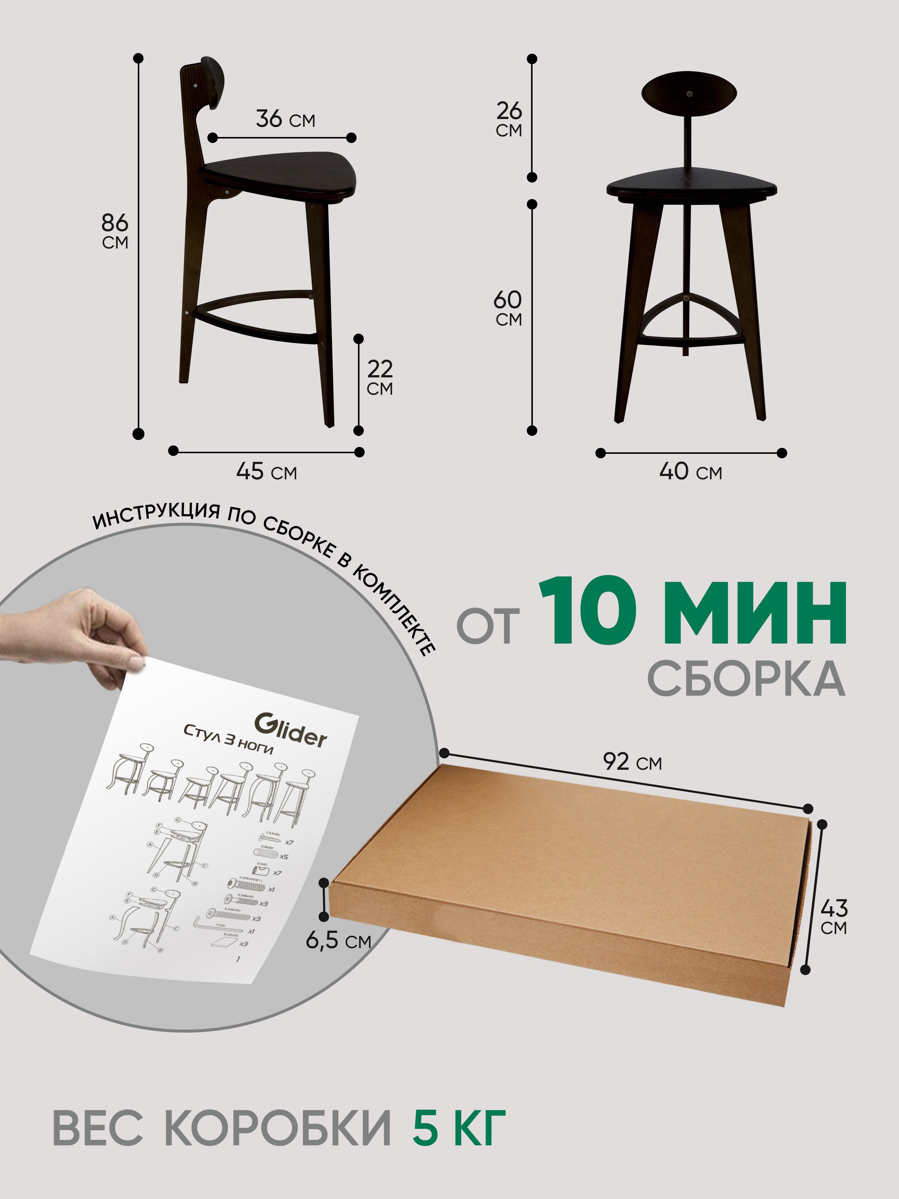 Стул полубарный 3 ноги (венге)